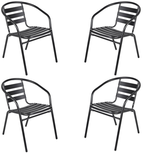 BTExpert Indoor Outdoor Black Restaurant Metal Aluminum Slat Stack Chairs Lightweight - Set of 4