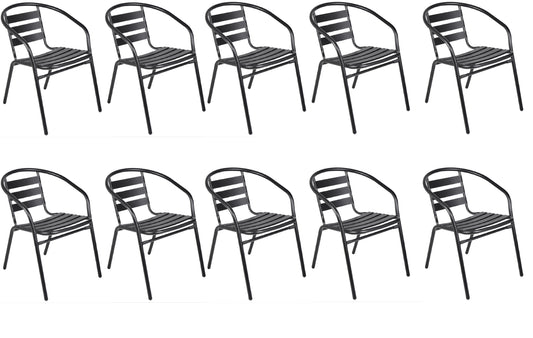 BTExpert Indoor Outdoor Black Restaurant Metal Aluminum Slat Stack Chairs Lightweight - Set of 10