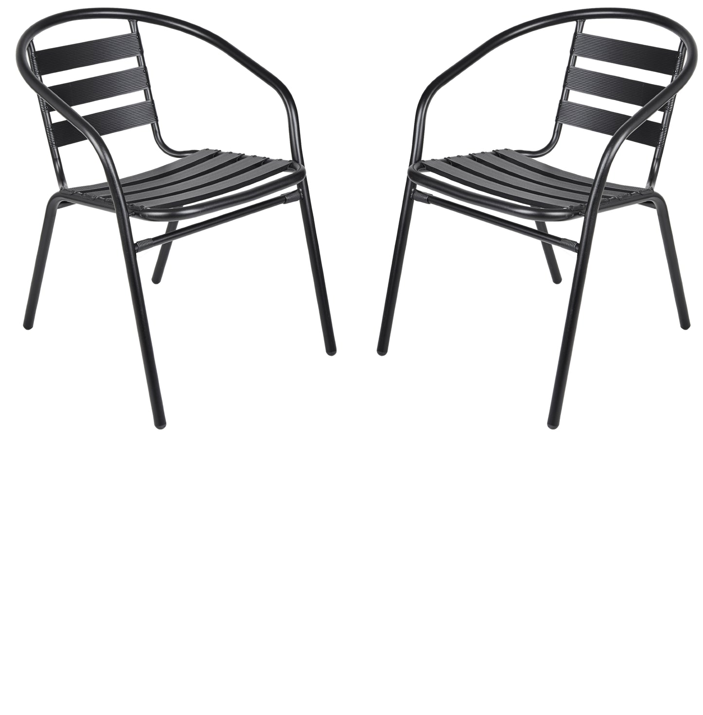 BTExpert Indoor Outdoor Black Restaurant Metal Aluminum Slat Stack Chairs Lightweight - Set of 3