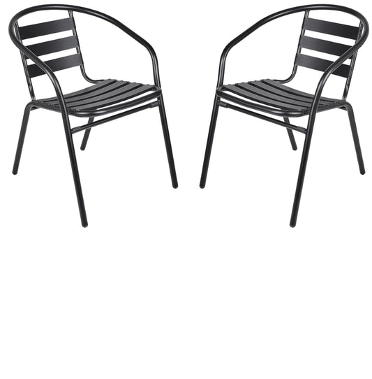 BTExpert Indoor Outdoor Black Restaurant Metal Aluminum Slat Stack Chairs Lightweight - Set of 2