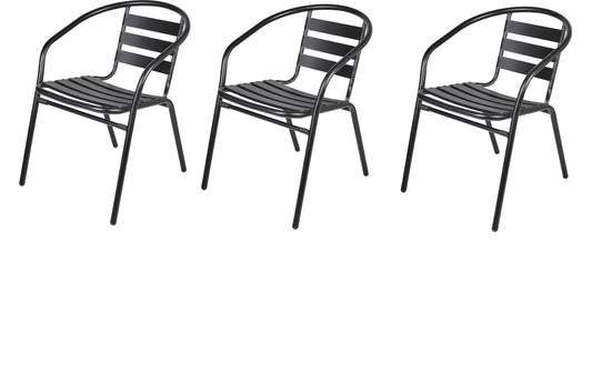 BTExpert Indoor Outdoor Black Restaurant Metal Aluminum Slat Stack Chairs Lightweight - Set of 3