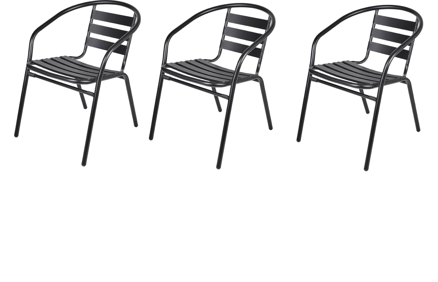 BTExpert 28" Square Glass Table w/ Brown Rattan Trim + 3 Black Metal Slat Chairs, Indoor Outdoor Lightweight