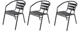 BTExpert Indoor Outdoor Black Restaurant Metal Aluminum Slat Stack Chairs Lightweight - Set of 3