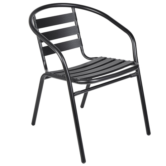 BTExpert 23.75" Square Steel Table + 3 Black Metal Slat Chairs Indoor Outdoor Commercial Lightweight