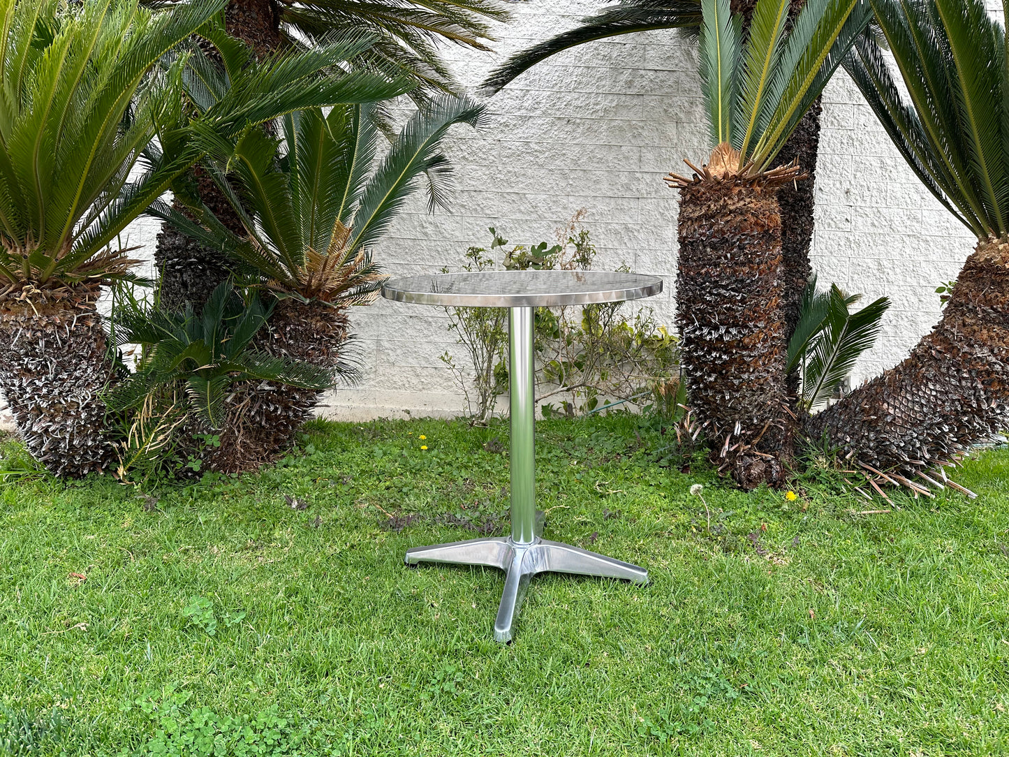 BTExpert Indoor Outdoor 23.75" Round Patio Restaurant Table Stainless Steel Silver Aluminum with Base - Set of 2