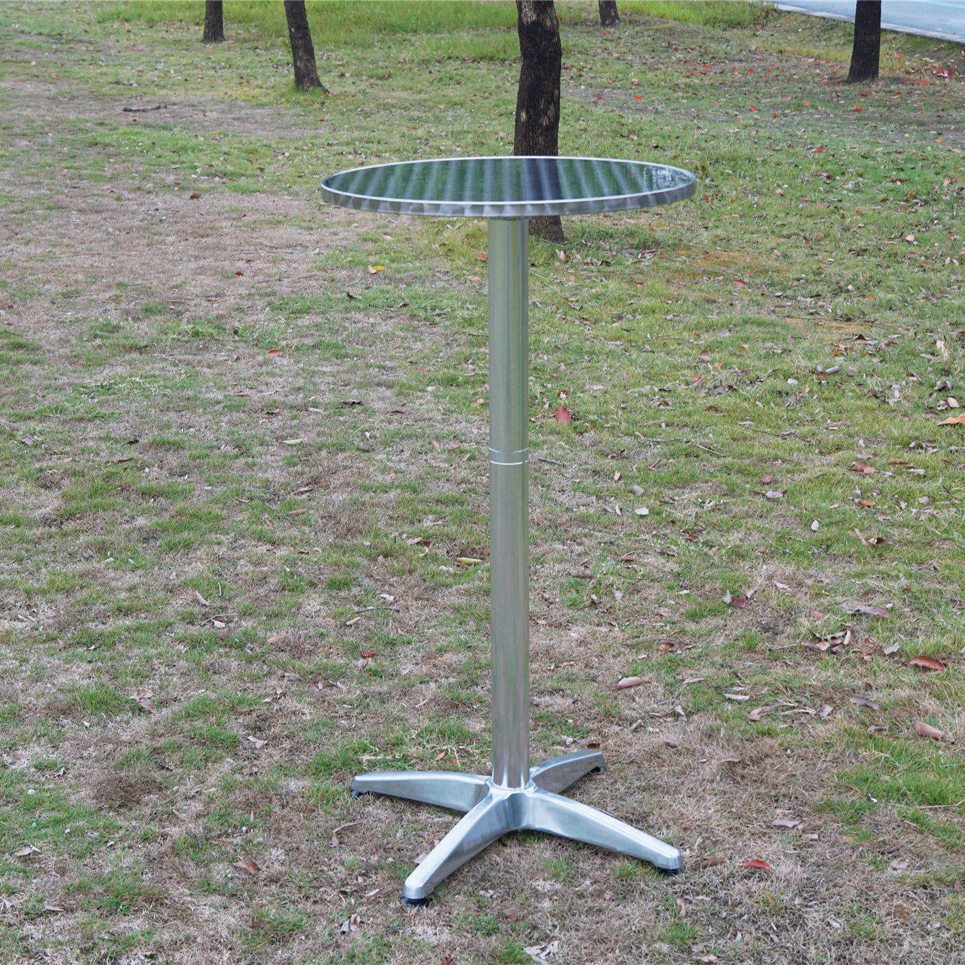 BTExpert Aluminum Indoor Outdoor 23.75" Round Restaurant Bar height 45" Table flip top, Patio Stainless Steel Silver Furniture 25.75" base