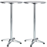 BTExpert Aluminum Indoor Outdoor 23.75" Round Restaurant Bar height 45" Table flip top, Patio Stainless Steel Silver Furniture 25.75" base Set of 2
