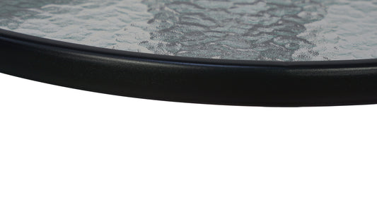 BTExpert Indoor Outdoor 23.75" Round Glass Metal Table + 2 Brown Rattan Stack Chairs