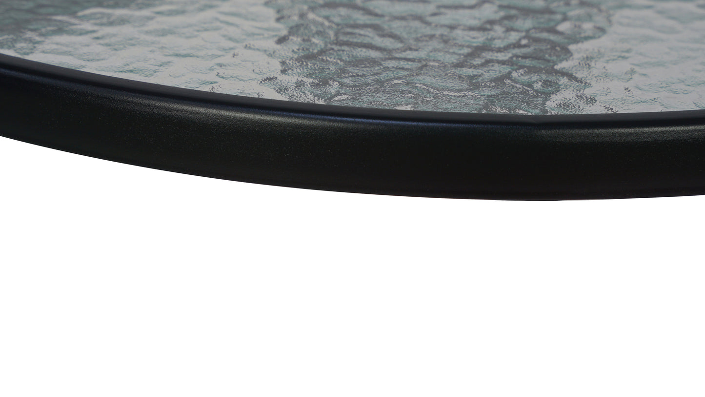 BTExpert Indoor Outdoor 23.75" Round Glass Metal Table + 3 Black Rattan Stack Chairs