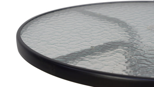 BTExpert Indoor Outdoor 23.75" Round Glass Metal Table + 2 Gray Rattan Stack Chairs