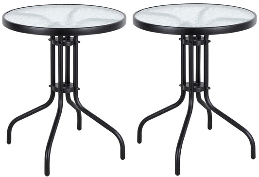 BTExpert Indoor Outdoor 23.75" Round Tempered Glass Metal Restaurant Table Black - Set of 2