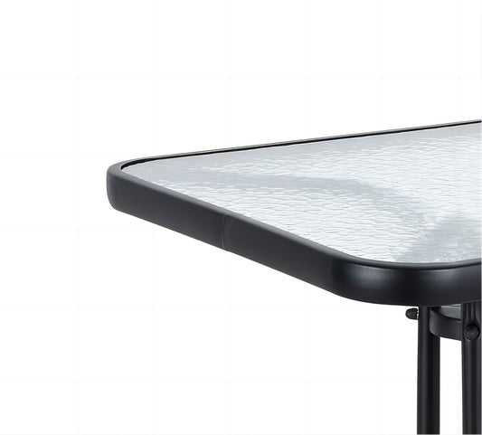 BTExpert 23.75" Square Glass Metal Table + 4 Brown Sling Chairs, Indoor Outdoor Commercial Lightweight