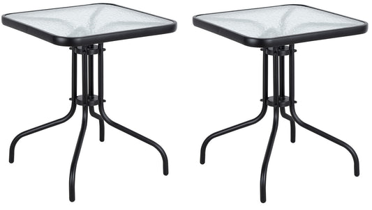 BTExpert Indoor Outdoor 23.75" Square Tempered Glass Metal Restaurant Table Black - Set of 2