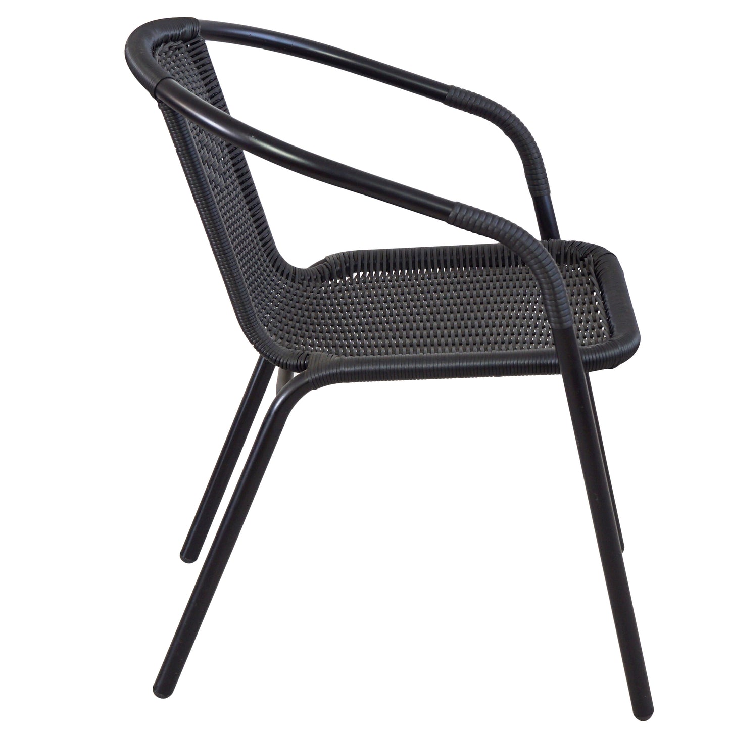 BTExpert Indoor Outdoor Black Restaurant Rattan Stack Chairs - Set of 3