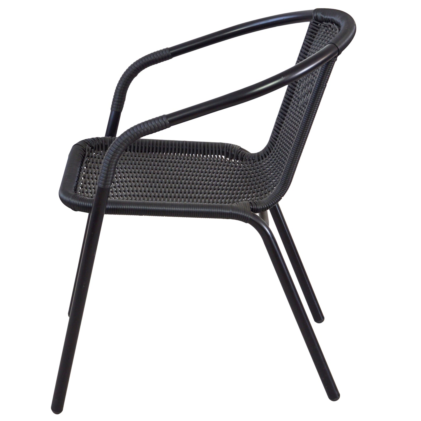 BTExpert Indoor Outdoor Black Restaurant Rattan Stack Chairs - Set of 3