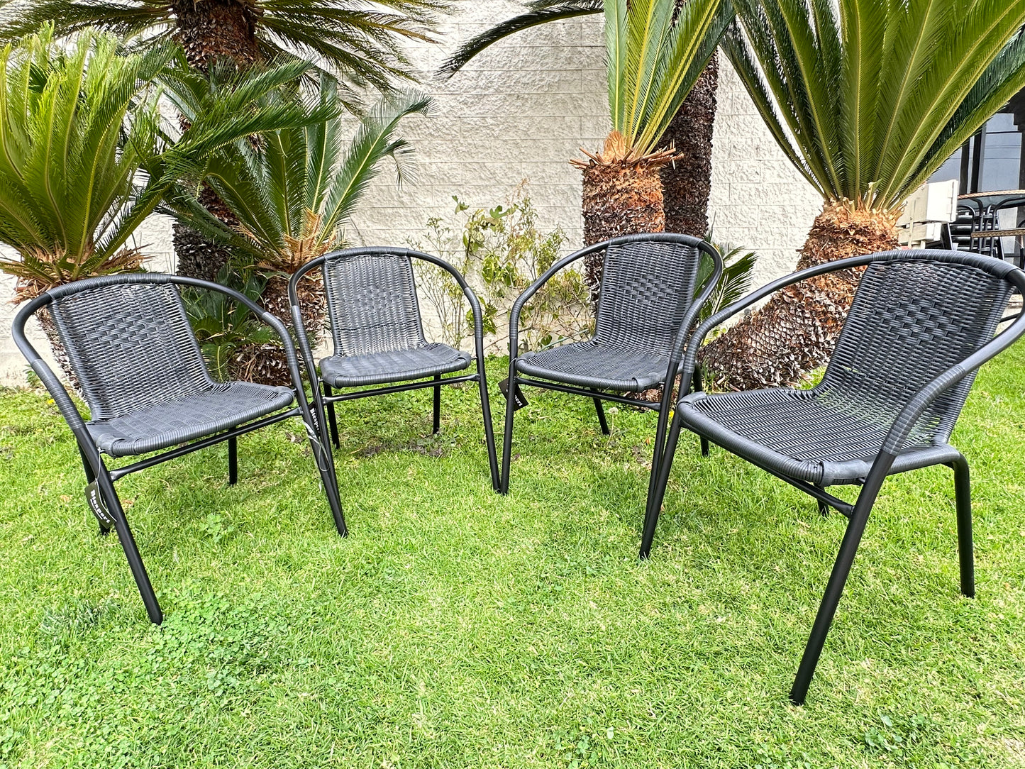 BTExpert Indoor Outdoor Black Restaurant Rattan Stack Chairs - Set of 4