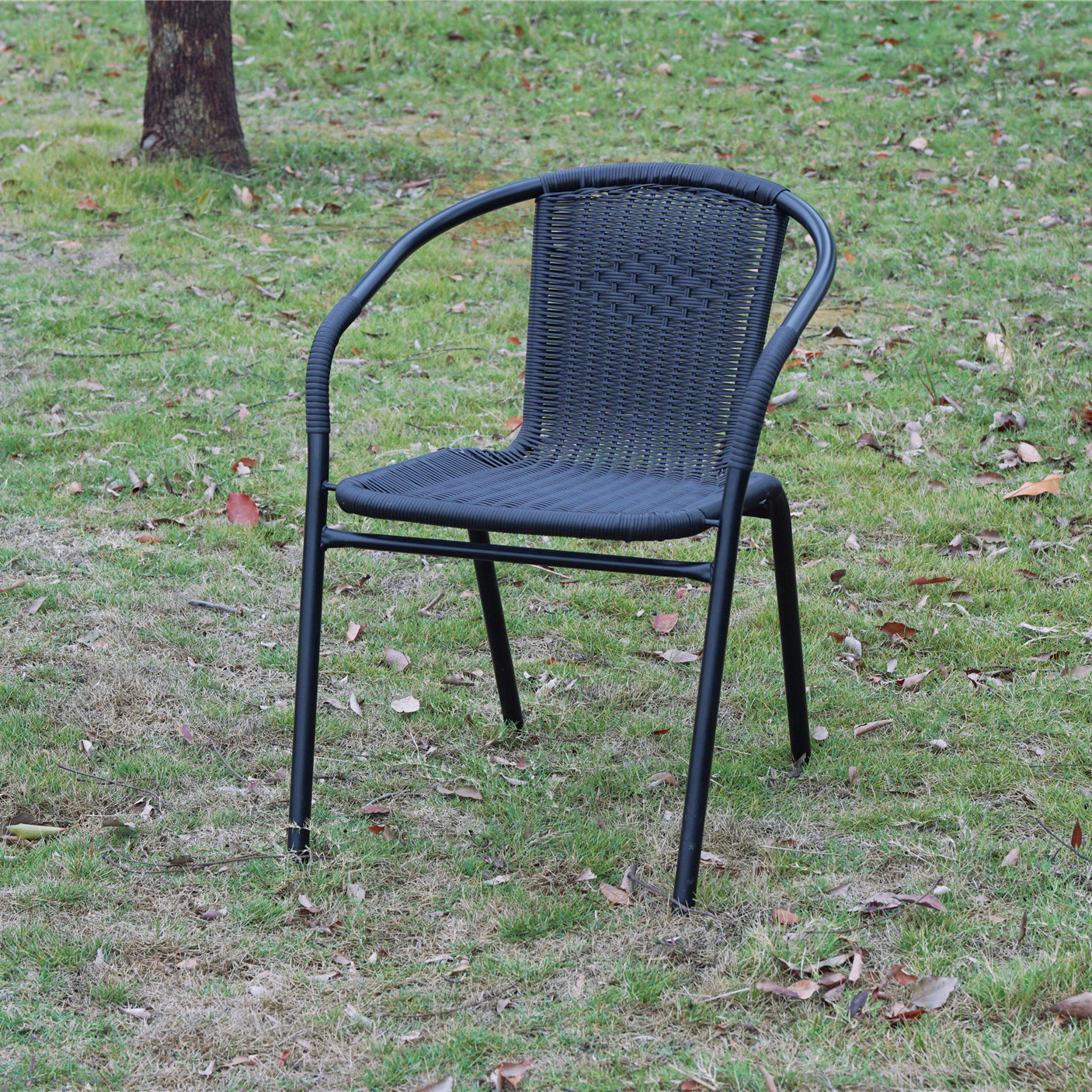 BTExpert Indoor Outdoor Black Restaurant Rattan Stack Chairs - Set of 5