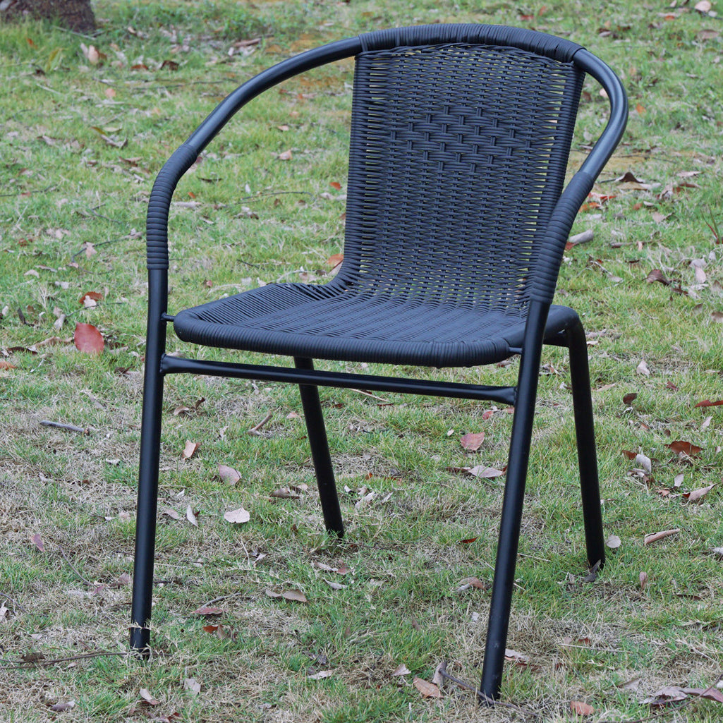 BTExpert Indoor Outdoor Black Restaurant Rattan Stack Chairs - Set of 4