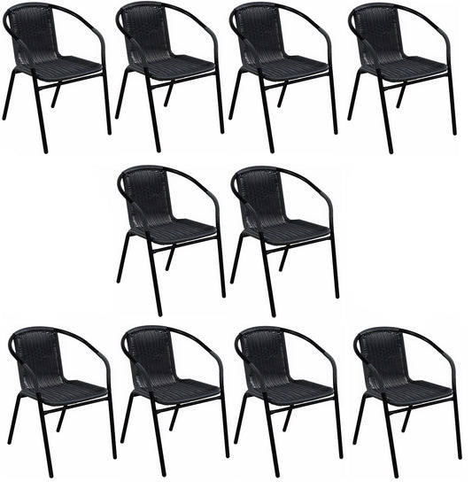 BTExpert Indoor Outdoor Black Restaurant Rattan Stack Chairs - Set of 10