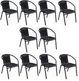 BTExpert Indoor Outdoor Black Restaurant Rattan Stack Chairs - Set of 10