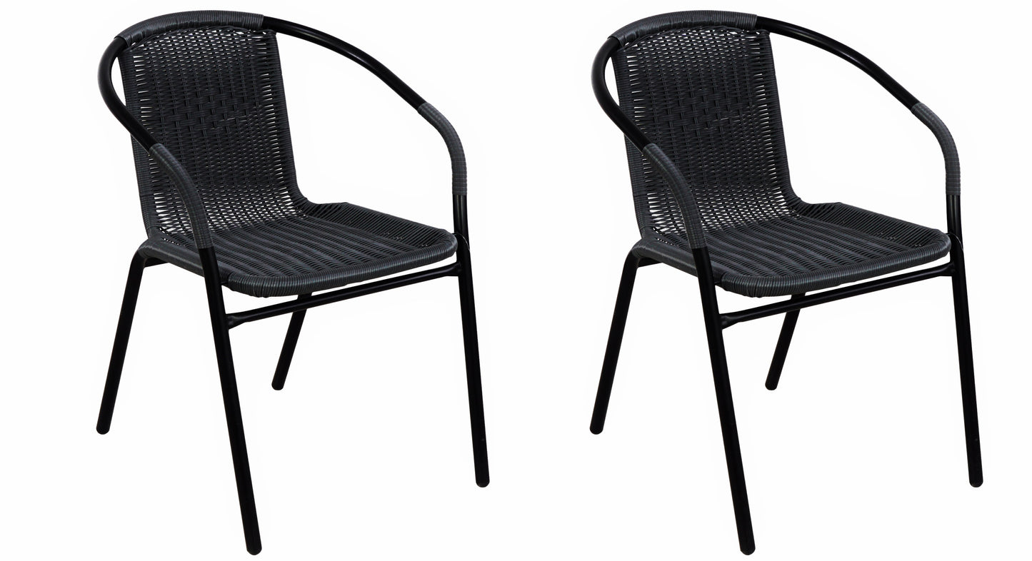 BTExpert Indoor Outdoor Black Restaurant Rattan Stack Chairs - Set of 4
