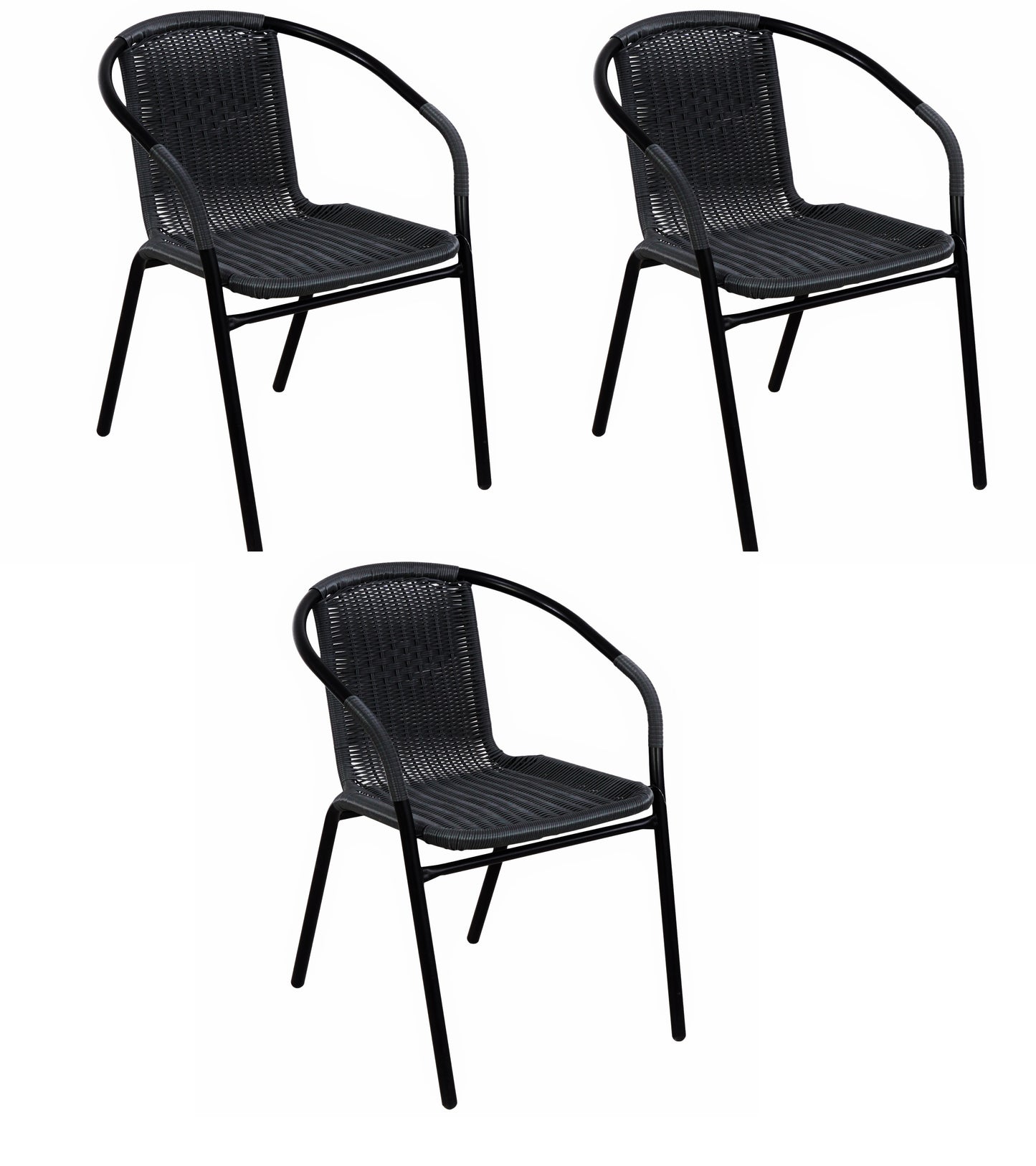 BTExpert Indoor Outdoor Black Restaurant Rattan Stack Chairs - Set of 5