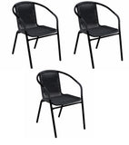 BTExpert Indoor Outdoor Black Restaurant Rattan Stack Chairs - Set of 3