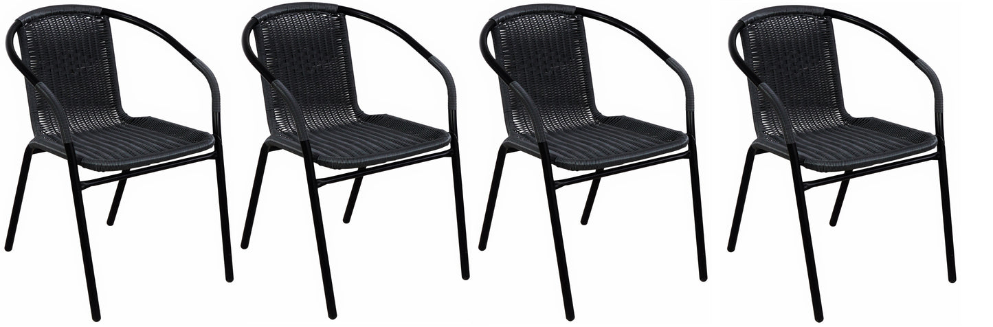 BTExpert Indoor Outdoor Black Restaurant Rattan Stack Chairs - Set of 5