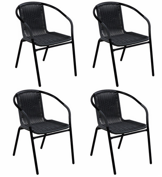 BTExpert Indoor Outdoor Black Restaurant Rattan Stack Chairs - Set of 4