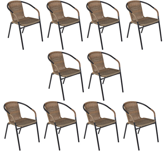 BTExpert Indoor Outdoor Brown Restaurant Rattan Stack Chairs - Set of 10