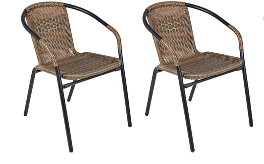 BTExpert Indoor Outdoor Brown Restaurant Rattan Stack Chairs - Set of 2