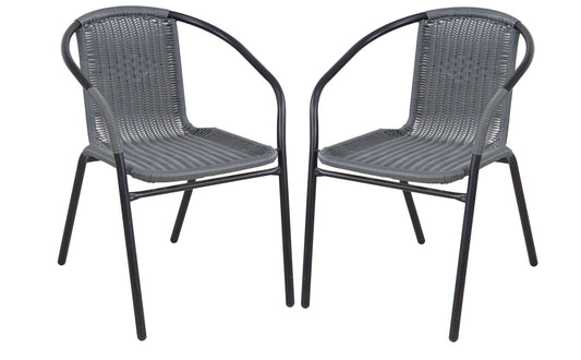 BTExpert Indoor Outdoor Gray Restaurant Rattan Stack Chairs - Set of 2