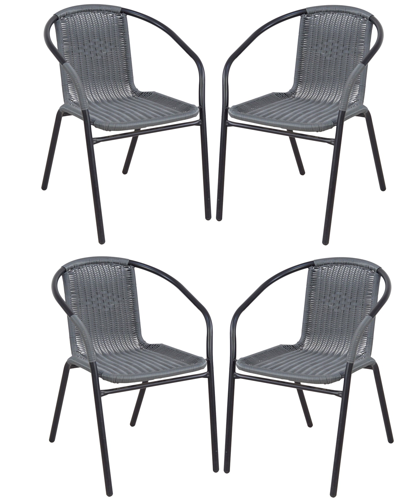 BTExpert Indoor Outdoor 28" Round Glass Metal Table Gray Rattan Trim + 4 Gray Rattan Chairs