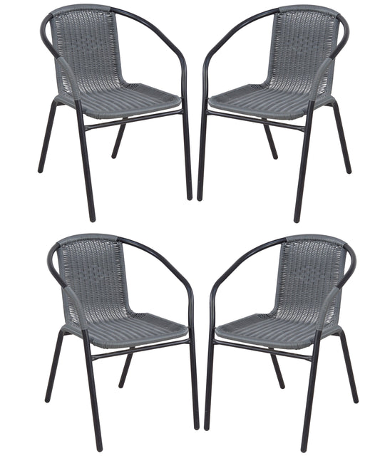 BTExpert Indoor Outdoor Gray Restaurant Rattan Stack Chairs - Set of 4