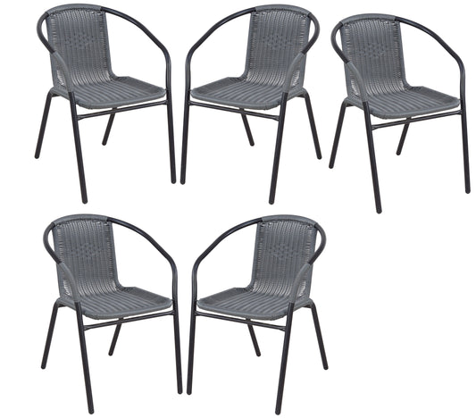 BTExpert Indoor Outdoor Gray Restaurant Rattan Stack Chairs - Set of 5