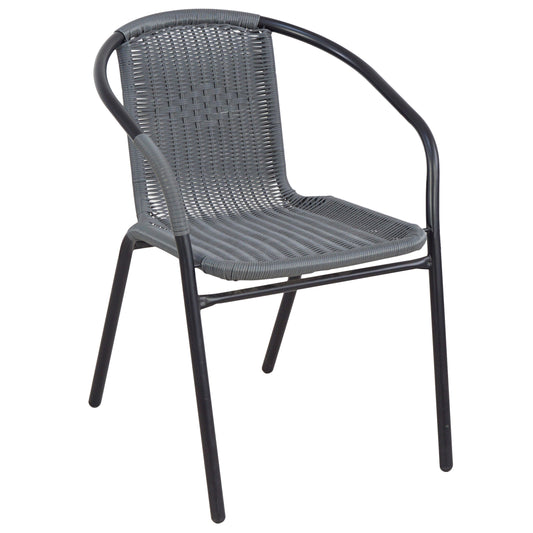 BTExpert Indoor Outdoor Gray Restaurant Rattan Stack Chairs - Set of 3