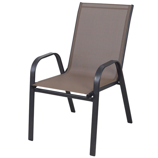 BTExpert 23.75" Square Steel Table + 2 Brown Flexible Sling Stack Chairs Indoor Outdoor Commercial Lightweight
