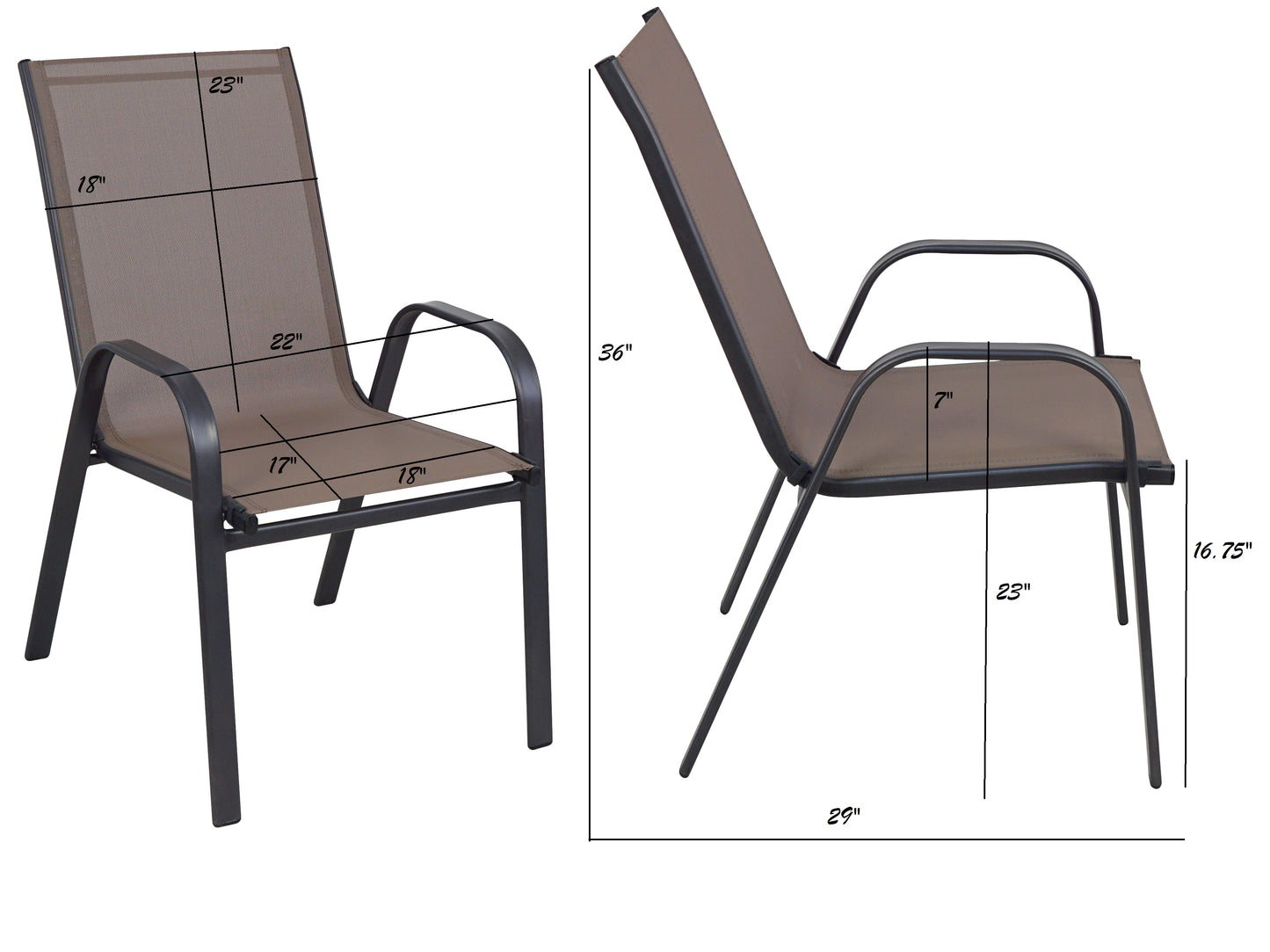BTExpert Indoor Outdoor 28" Square Glass Metal Table w/ Brown Rattan + 3 Brown Sling Stack Chairs