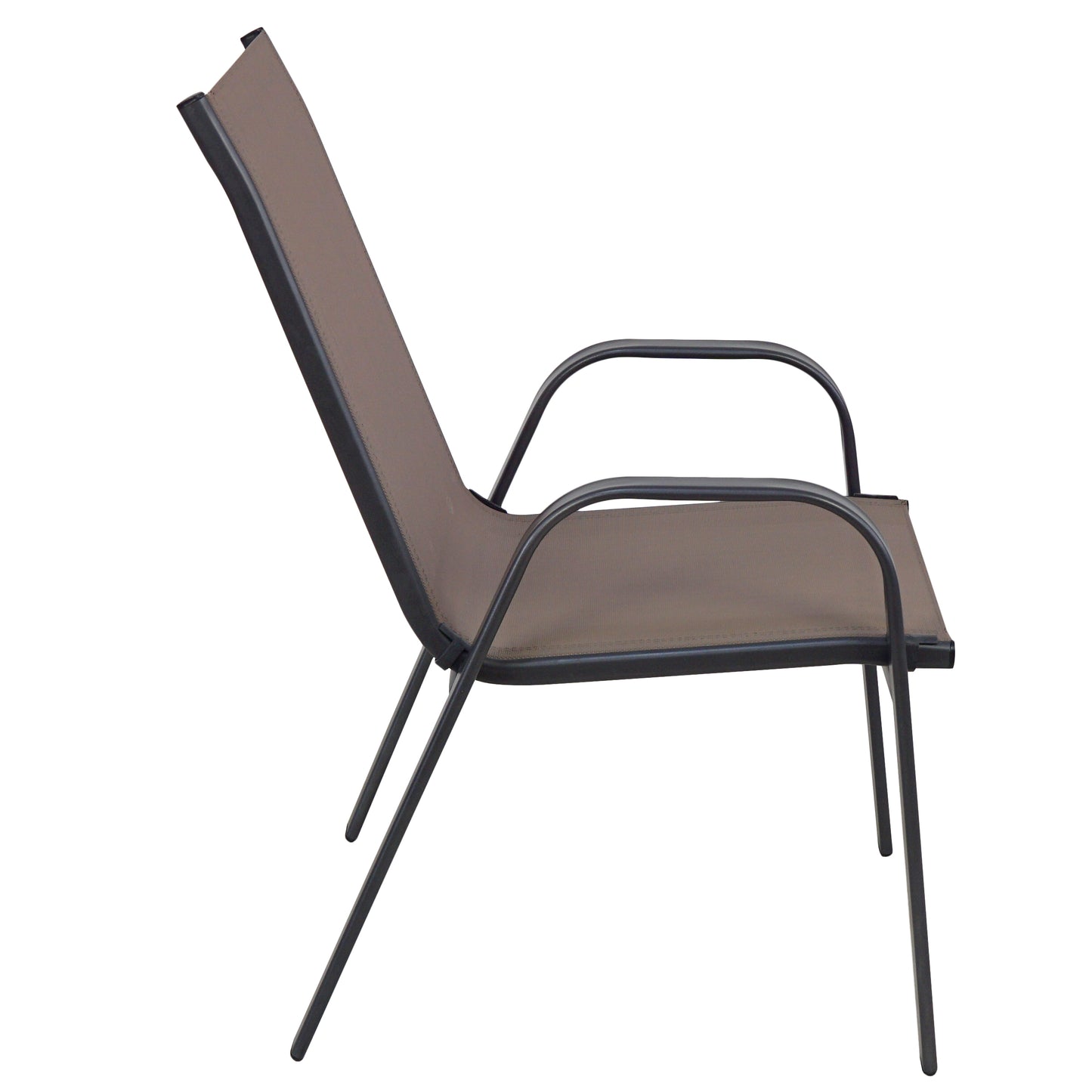 BTExpert Indoor Outdoor 28" Square Glass Metal Table w/ Brown Rattan Trim + 4 Brown Flexible Sling Chairs