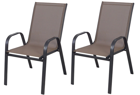 BTExpert Brown Restaurant Flexible Sling Stack Chairs, Metal Frame, Indoor Outdoor Patio - Set of 3