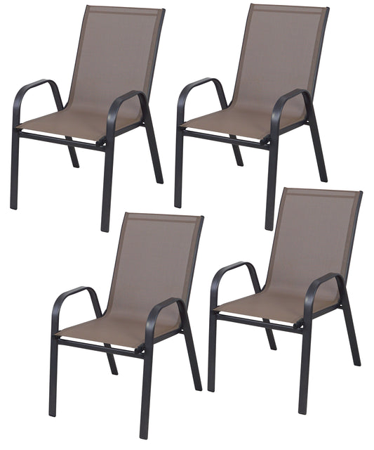 BTExpert Brown Restaurant Flexible Sling Stack Chairs, Metal Frame, Indoor Outdoor Patio - Set of 4