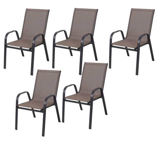 BTExpert Brown Restaurant Flexible Sling Stack Chairs, Metal Frame, Indoor Outdoor Patio - Set of 5