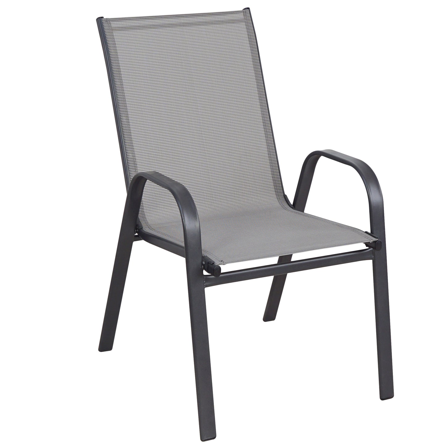 BTExpert Indoor Outdoor 23.75" Round Tempered Glass Metal Table + 2 Gray Flexible Sling Stack Chairs