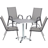 BTExpert 23.75" Square Steel Table + 4 Gray Flexible Sling Stack Chairs Indoor Outdoor Commercial Lightweight