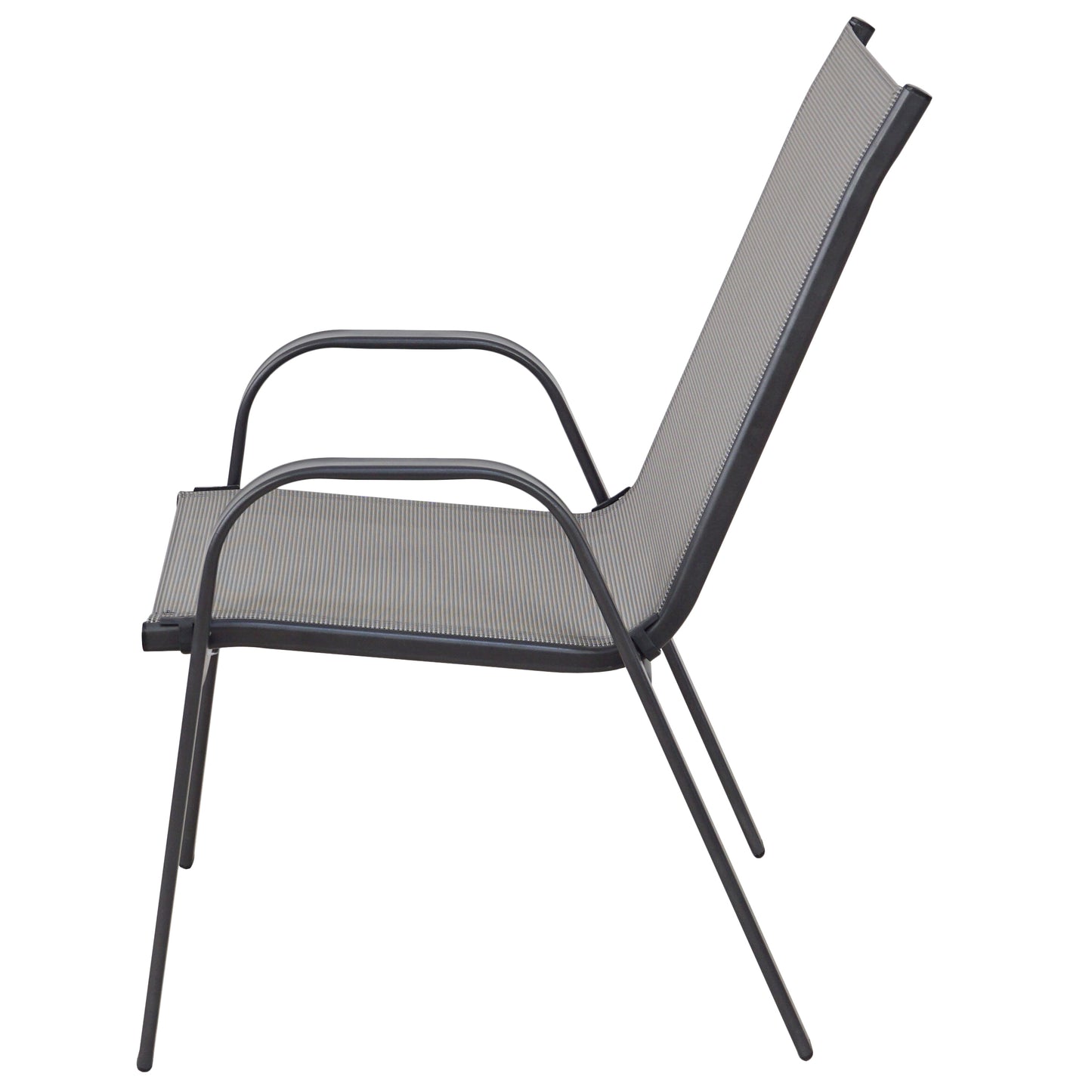 BTExpert Indoor Outdoor 23.75" Round Tempered Glass Metal Table + 2 Gray Flexible Sling Stack Chairs