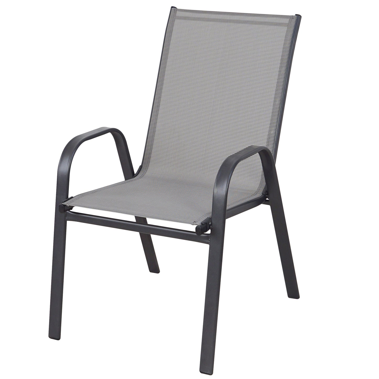 BTExpert 23.75" Square Steel Table + 3 Gray Flexible Sling Stack Chairs Indoor Outdoor Commercial Lightweight