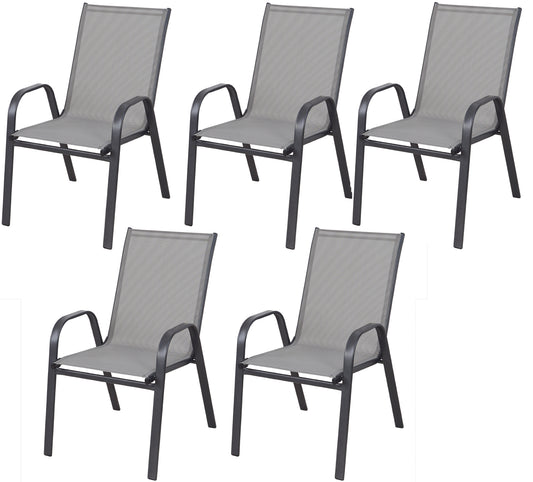 BTExpert Indoor Outdoor Gray Restaurant Flexible Sling Stack Chairs Metal Frame - Set of 5