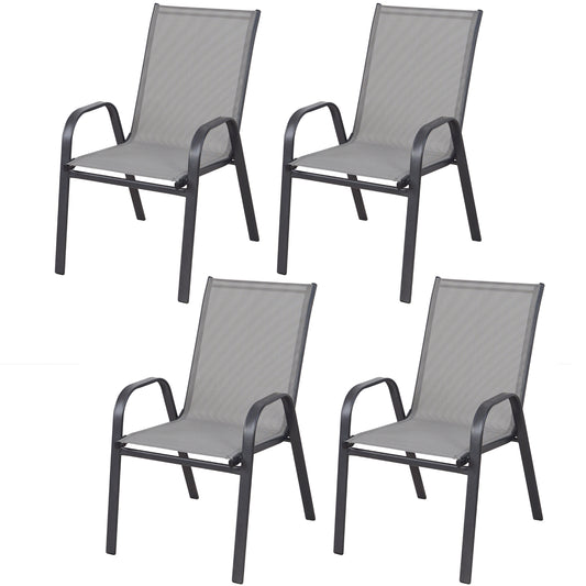 BTExpert Indoor Outdoor Gray Restaurant Flexible Sling Stack Chairs, Metal Frame - Set of 4