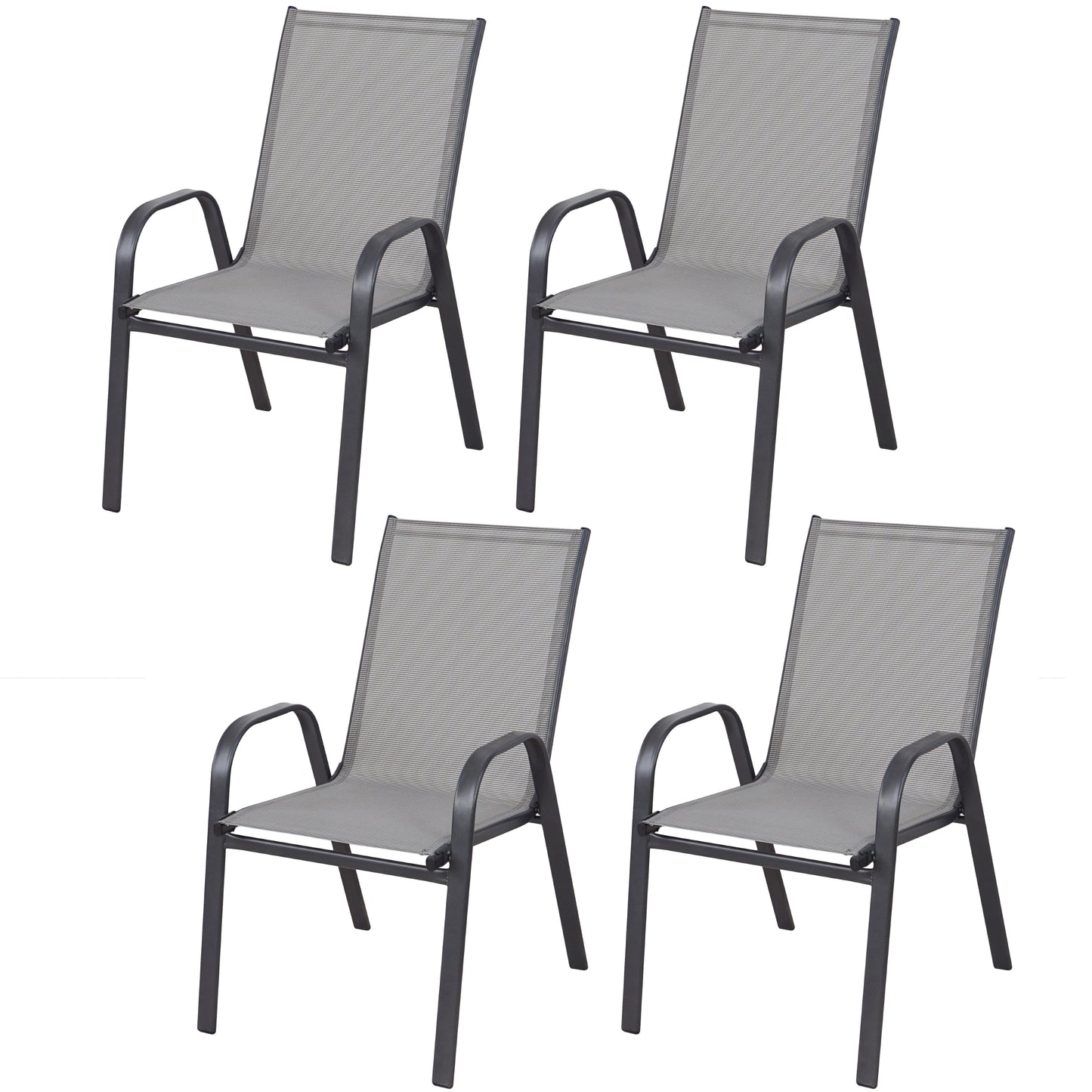 BTExpert Indoor Outdoor 28" Square Glass Metal Table w/ Brown Rattan Trim + 4 Gray Flexible Sling Chairs