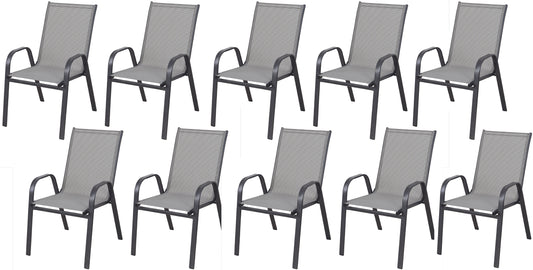 BTExpert Indoor Outdoor Gray Restaurant Flexible Sling Stack Chairs, Metal Frame - Set of 10